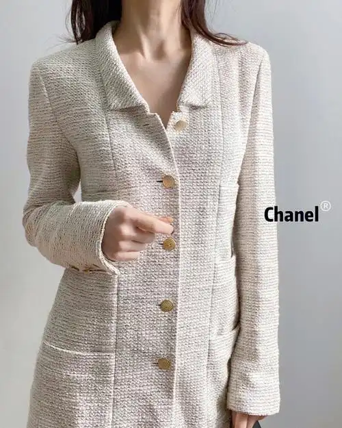 chanel多口袋粗花呢羊毛外套2002年