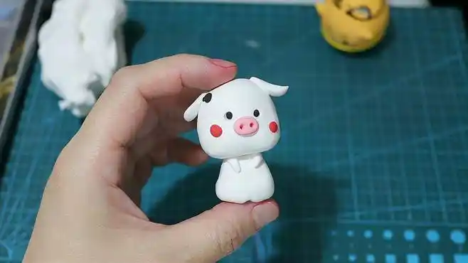 白色乖巧小猪 猪,超轻粘土制作过程,手工简单diy