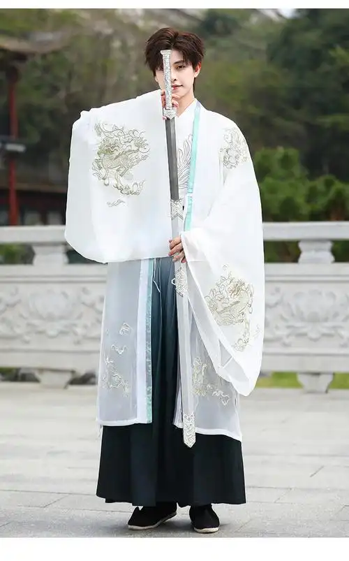 春季新款汉服男中国风仙气飘逸公子古装武侠剑客书生表演团服套装