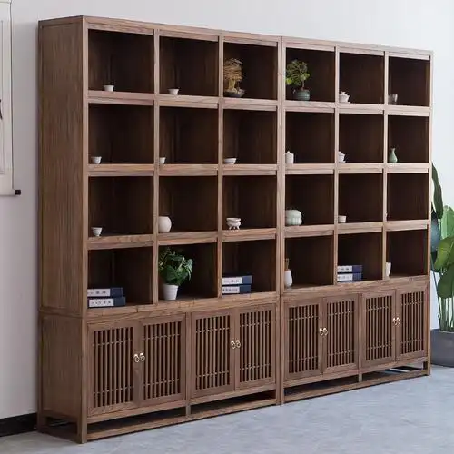 老榆木展柜中式书柜组合现代新中式仿古黑胡桃木实木展示柜陈列柜