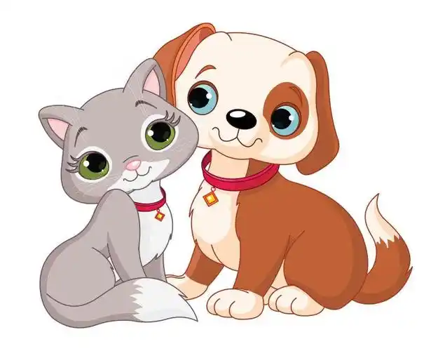 矢量卡通猫和狗在一起