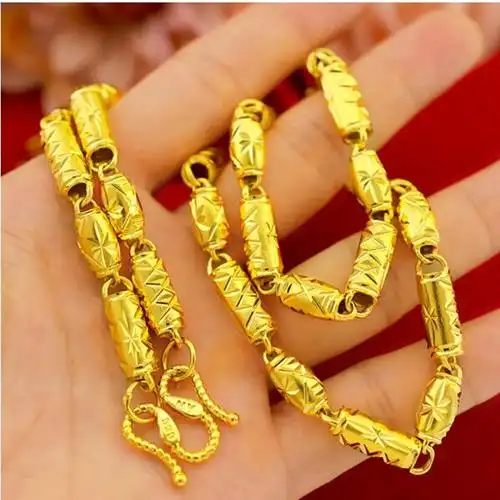 金项链_香港正品黄金项链男士款3d硬金空心竹节圆柱含999足金新款霸气