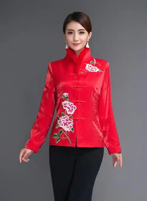 唐装促销新款冬装女士红装小棉袄经典收腰小凤上衣