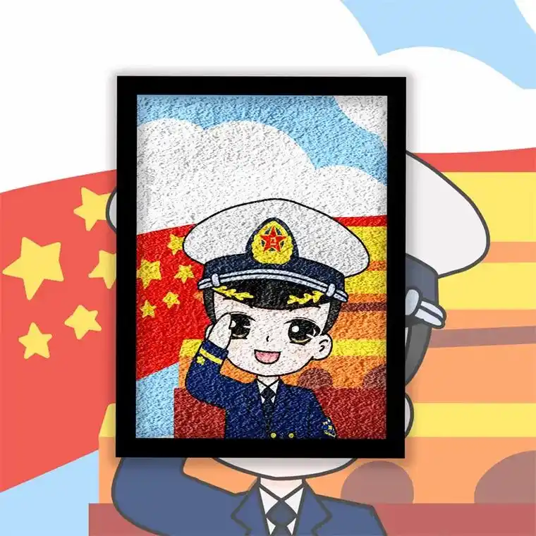 人民英雄海陆空三军卡通纸浆画敬礼五星红旗手工制作建军节礼物# - 抖