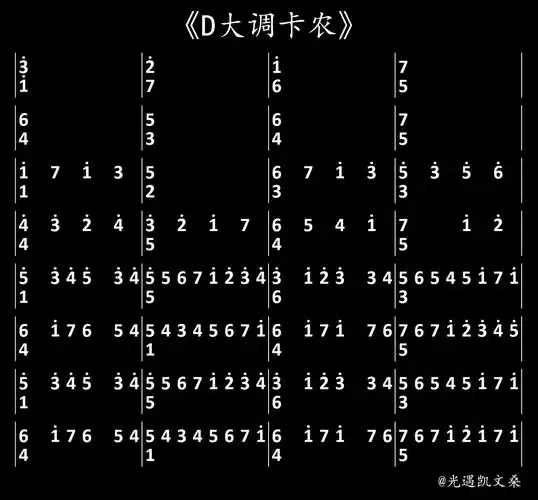 光遇d大调卡农琴谱是什么