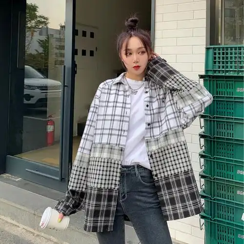 热销黑白格子衬衫裙