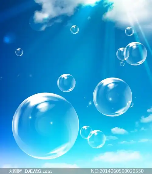 蓝天下的透明泡泡psd分层素材