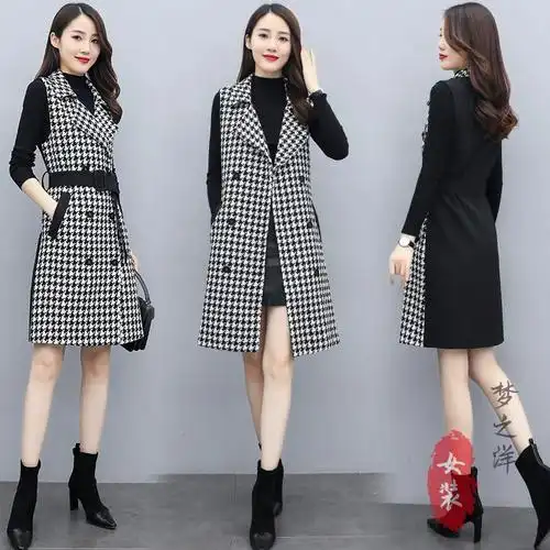 裙 女装 双排扣打底两件套连衣裙套装 千鸟格时尚 - 女装/女士精品