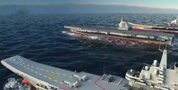 国产三艘航母编队亮相?福建舰画电弹引导线,3条弹射器清晰可见