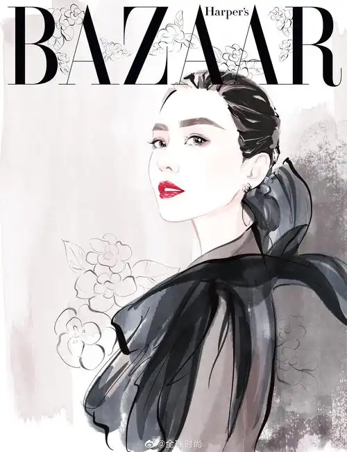 刘诗诗&《时尚芭莎》三月刊手绘封面,虽是简单线条