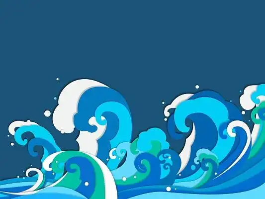 彩色线条科技素材蓝色卡通中国风国潮浪花海浪元素png素材装饰曲线