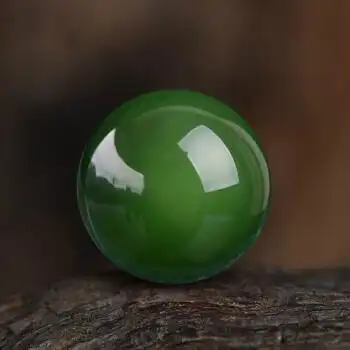 轩野 珠天然新疆和田玉菠菜绿单珠单颗玉珠子手串配珠串珠圆珠 精品