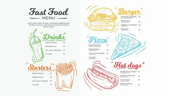 手绘快餐店菜单矢量素材epsai