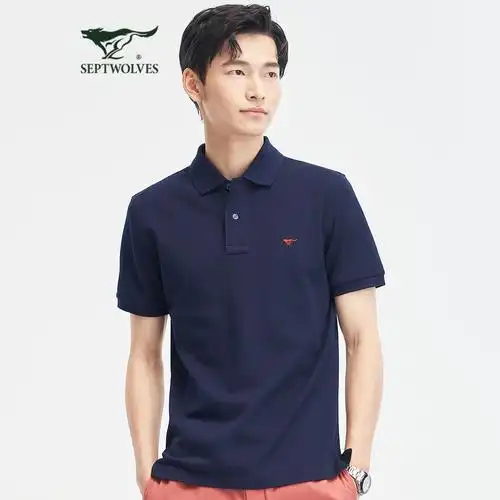 纯棉七匹狼polo衫男2021春夏新款男士翻领短袖小狼标绣花t恤视频