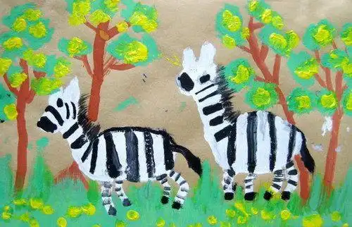 动物手绘水彩图片画_两匹斑马
