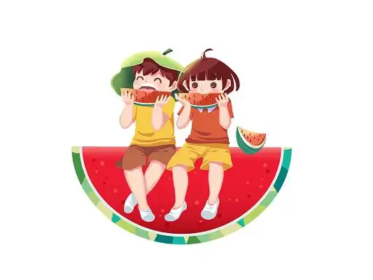 手绘插画海报大暑大暑节气炎热暑假卡通儿童夏天小孩快乐消暑吃西瓜