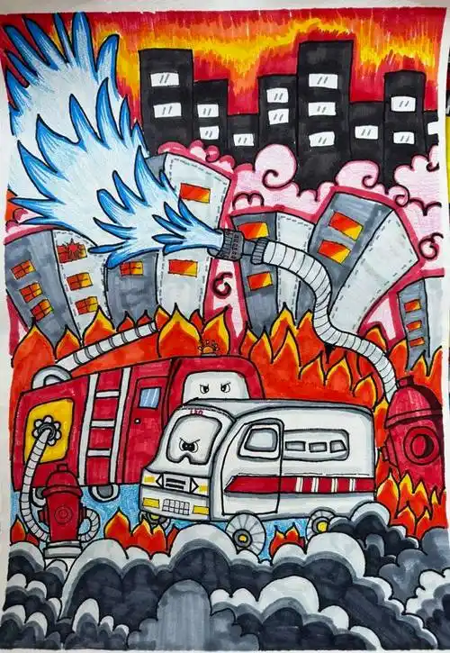 【漹三喜报】夹江漹城三小9件消防主题儿童画获奖啦!