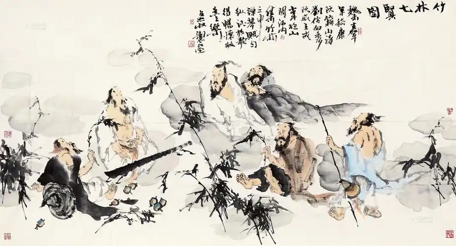 0211 竹林七贤图 镜心 设色纸本