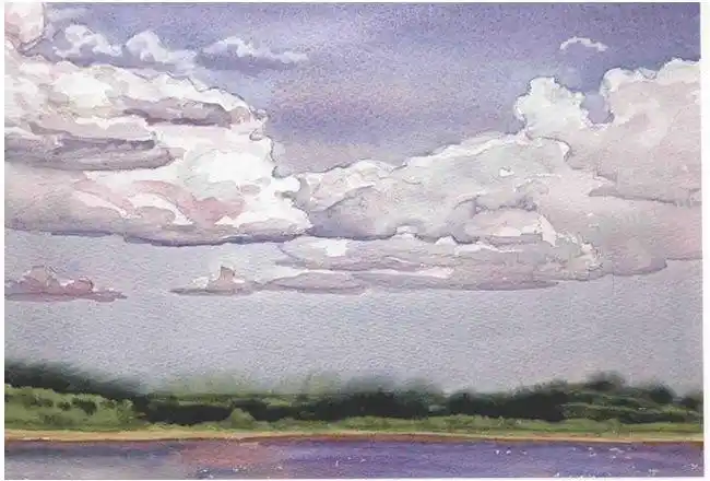 首页 绘画教程大全 水彩画 > 有白云的蓝天水彩画法步骤