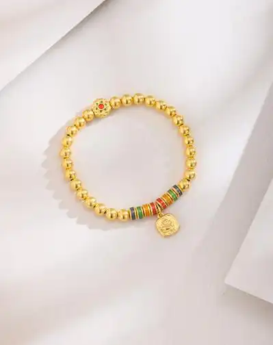 5d黄金手链足金古法凤凰珐琅手链转运珠手串女士送女友礼物