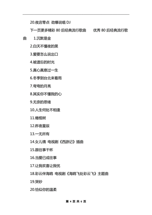 80后经典流行歌曲热门歌单.docx 6页