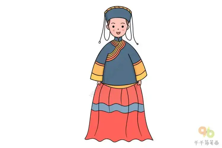 民族人物 彝族女孩简笔画步骤图