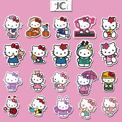 100张可爱卡通形象hello kitty行李箱吉他水杯手帐装饰防水贴纸