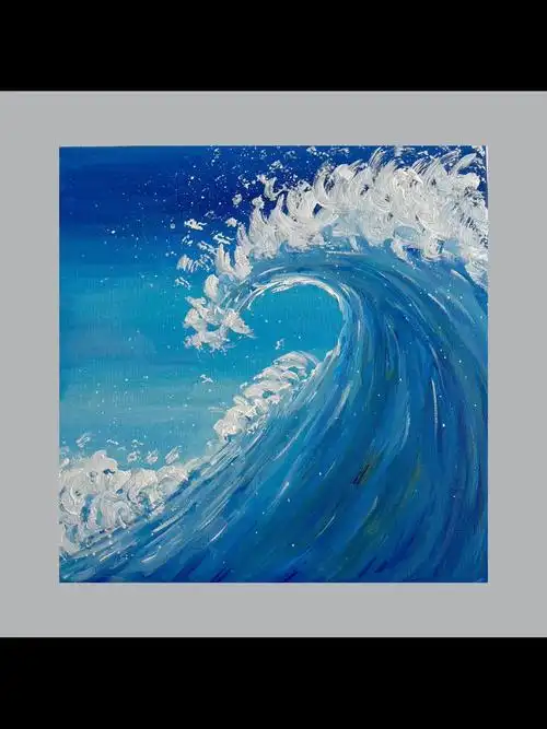 用牙刷作画#丙烯画  #丙烯画绘画教程  海浪98