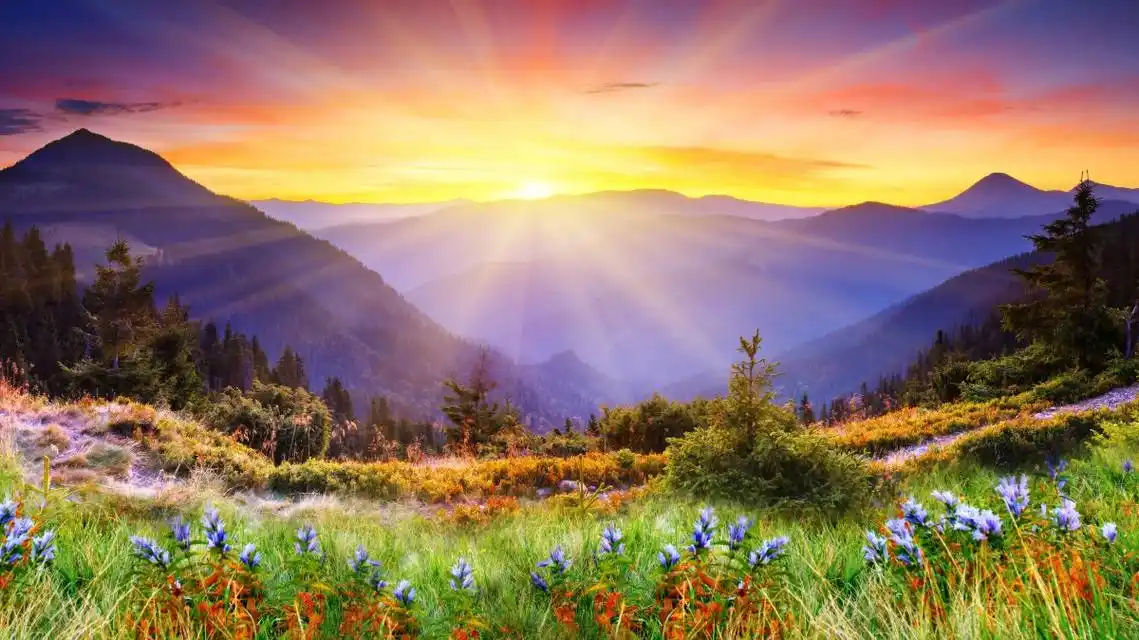 早晨阳光山间风景摄影图片素材图片,4k高清风景图片,娟娟壁纸