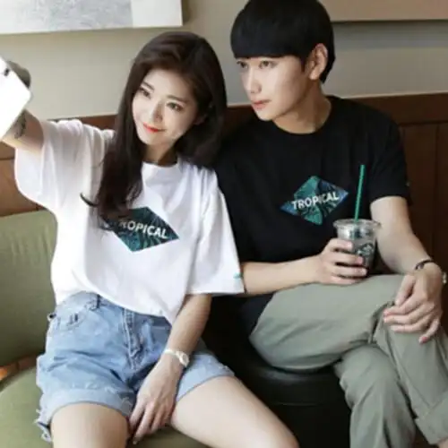 2017夏季新款情侣装韩版简约宽松大码上衣女情侣短袖t恤学生班服