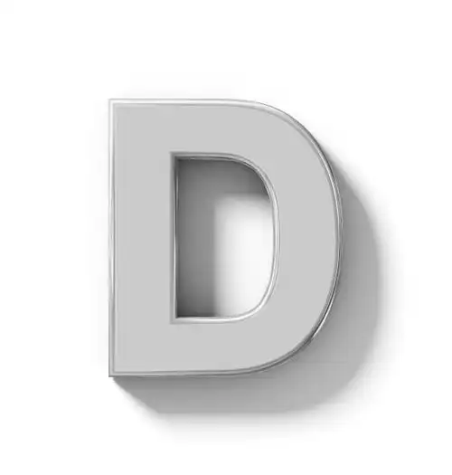 字母d 3d银孤立在白色与阴影正交投影图片下载