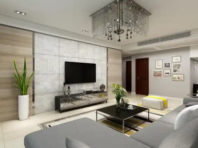 四居室简约装修电视背景墙图片 电视背景墙简约 现代简约四居装修电视
