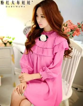 粉红大布娃娃秋装新款时尚镶花朵立领七分袖宽松直筒裙 d16cdr102 玫