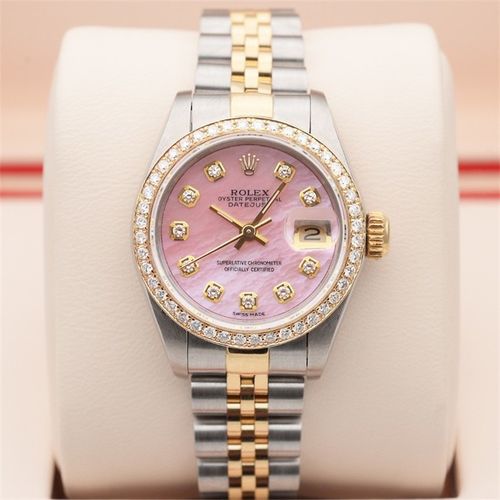 二手95新劳力士女表rolex日志型系列6917368273后镶钻自动机械18k黄金