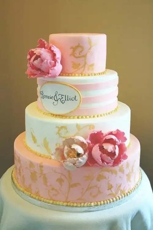 粉色花卉婚礼翻糖蛋糕