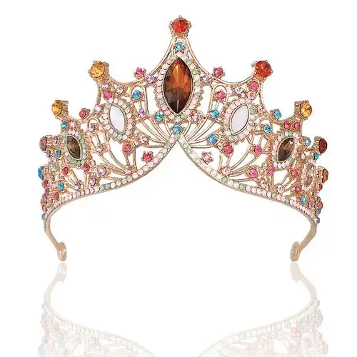 彩色水钻巴洛克新款新娘皇冠头饰 婚纱结婚发配饰生日女王冠成人