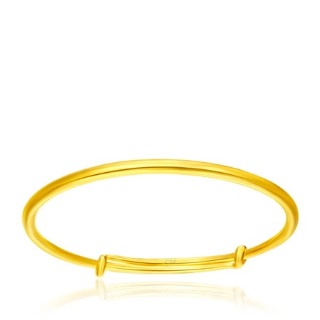 周大福简洁时尚光圈足金黄金手镯