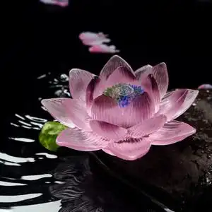 家用室内佛堂装饰佛前供花古法琉璃莲花灯供佛观音仿真荷花摆件