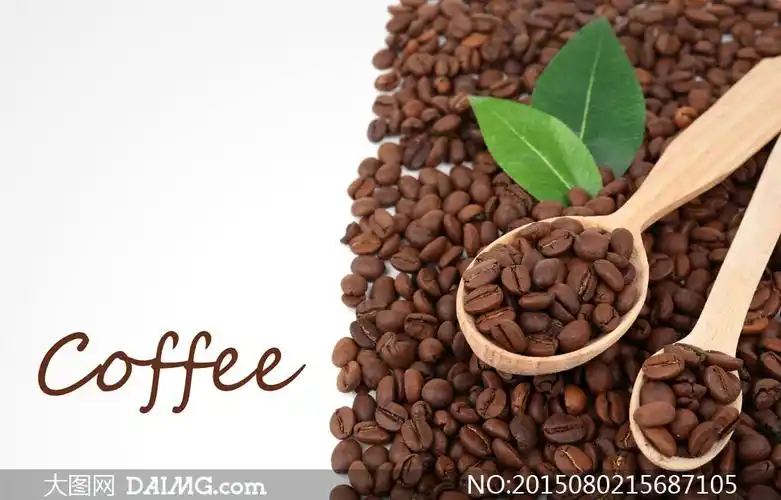 绿叶与木勺里的咖啡豆摄影高清图片_大图网图片素材