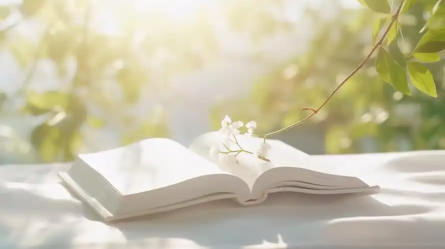 打开的书上一枝鲜花读书阅读学习世界读书日知识文化白色背景上的卡通