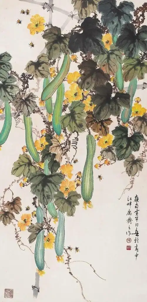 十大国画名家的丝瓜图——浓浓的田园味道,野趣十足,清趣无限