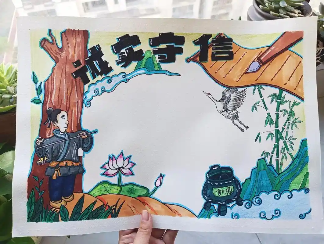 弘扬传统美德主题画,诚实守信主题画,原创作品,临摹请指出.# - 抖音