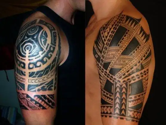 让人看到的是无限力量的男性半袖大臂部落图腾纹身图案