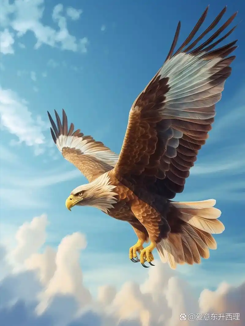 标题:《天空猎飞》  鹰,这一翱翔天空的强者,因其独特的生物特征和