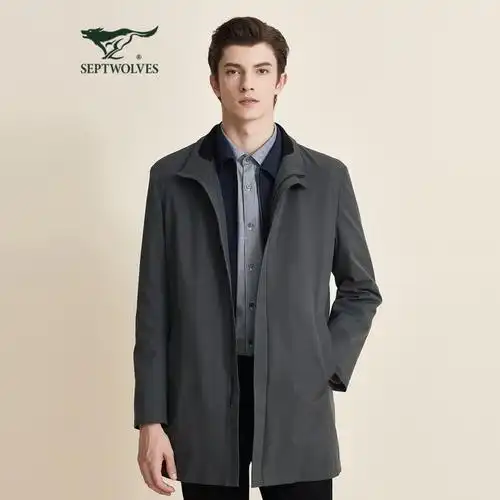 七匹狼风衣男士秋季新款男士商务休闲立领中长款风衣外套男装衣服上装
