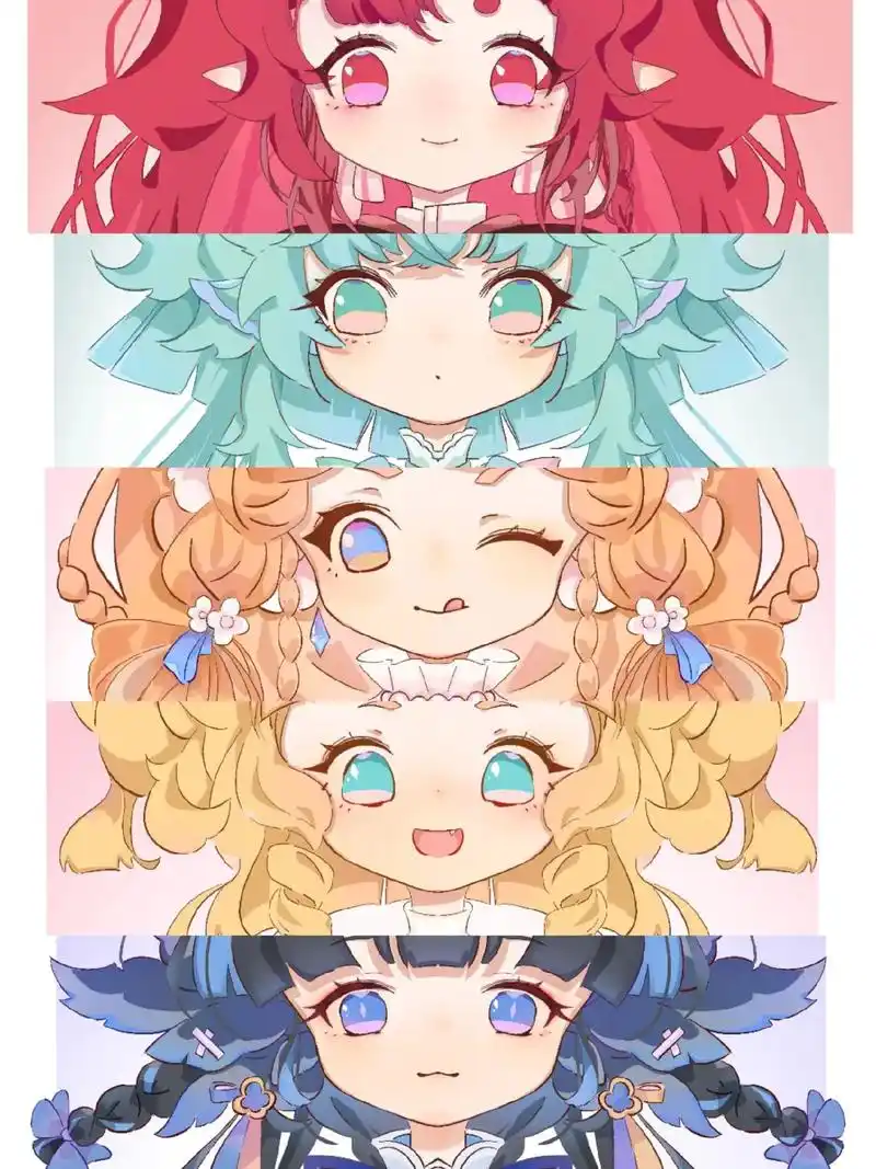 五只正面大头照.用的同一张脸做模板#绘画 #procreat - 抖音