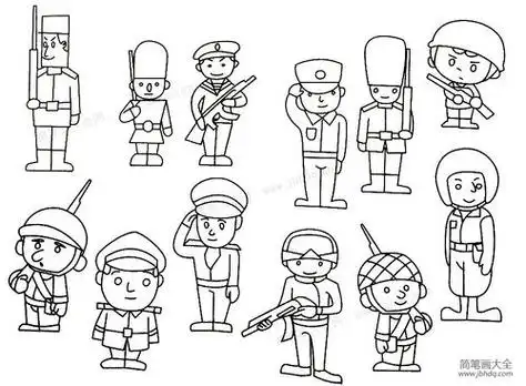 军人脱帽简笔画