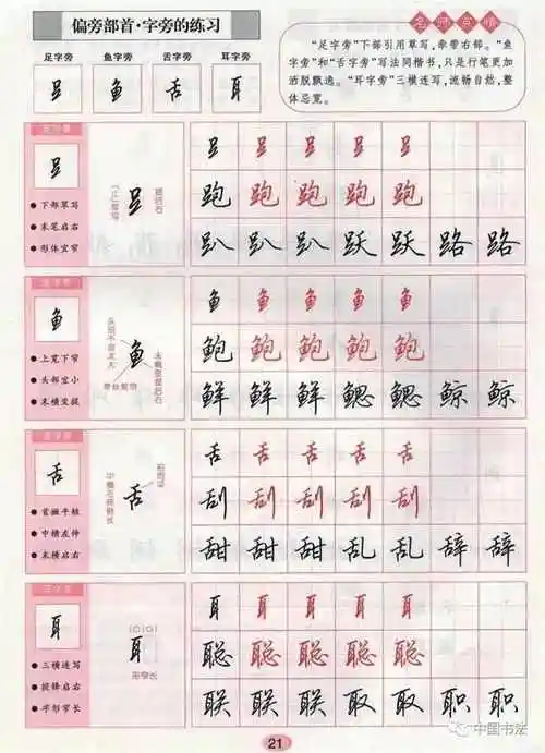 行书基本笔画及字根练习