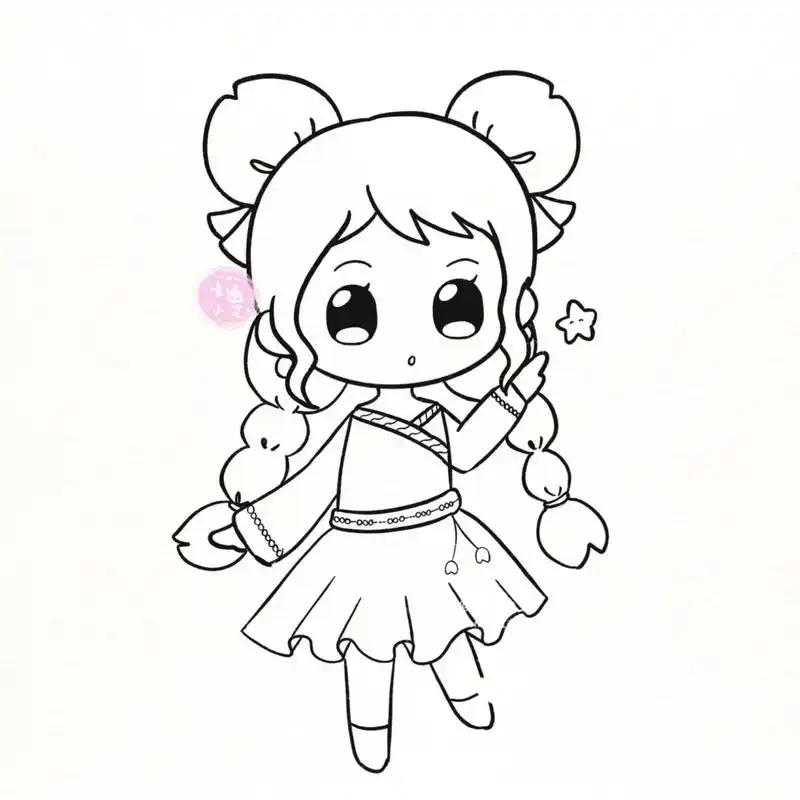 古风汉服星座公主画 超萌简笔画线稿图 巨蟹座 狮子座 天蝎座 双鱼座