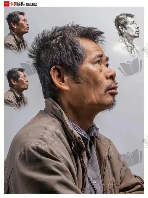 素描头像照片男中老年全侧经典基础案例